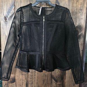 Women’s black zip up mesh blouse
